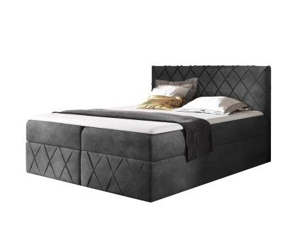 PAROS Lux kárpitozott boxspring ágy fedőmatraccal - szürke Kronos