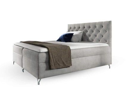 GULIETTE ágyneműtartós kárpitozott boxspring ágy matracokkal - szürke