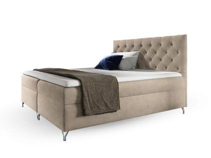 GULIETTE ágyneműtartós kárpitozott boxspring ágy matracokkal - bézs
