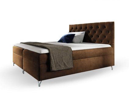 GULIETTE ágyneműtartós kárpitozott boxspring ágy matracokkal - barna