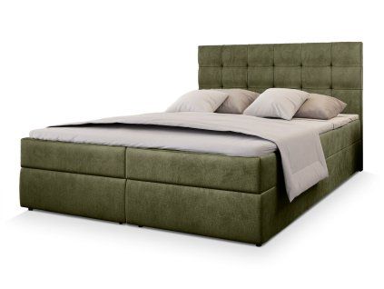 GLOS olivazöld ágyneműtartós boxspring ágy 180x200