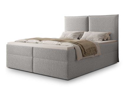 Kárpitozott boxspring franciaágy világosszürke színben