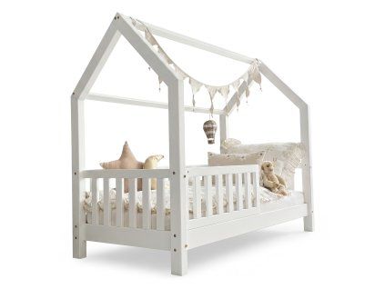 Házikó formájú gyerekágy leesésgátlóval Bianco 90x190