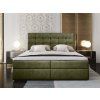 GLOS olivazöld boxspring ágy 160x200 lábakkal és bonell rugós matracokkal
